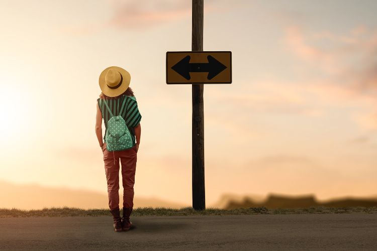Woman at crossroads