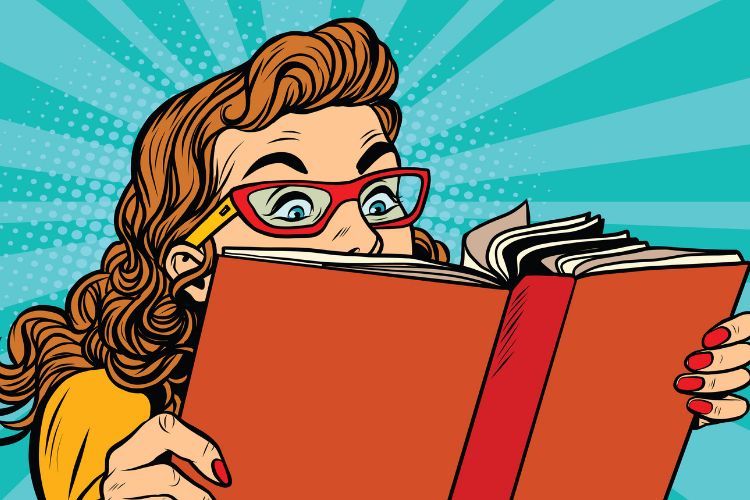 Woman reading in surprise