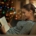 Woman reading book at Christmas