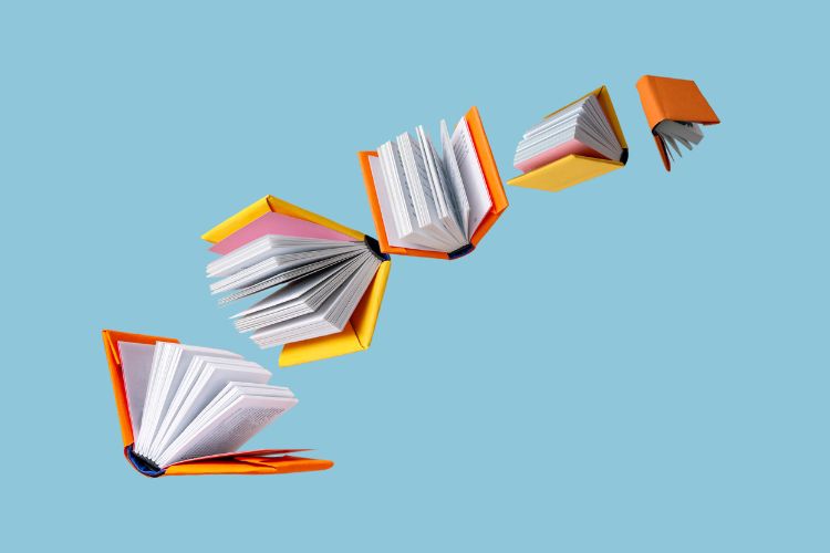 Books flying through the air